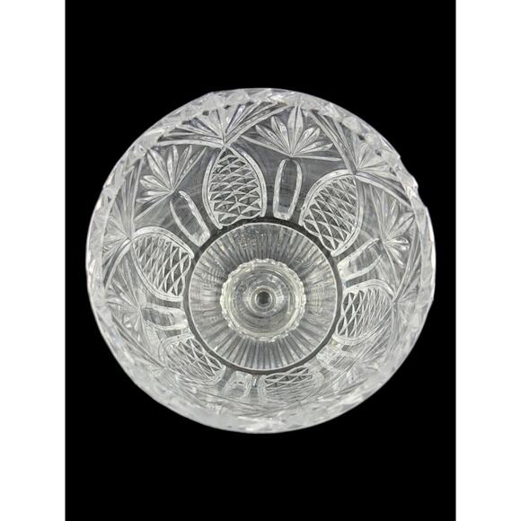 Vintage Irish Pressed Crystal Clear Glass Goblet Form Vase Pineapple Pattern - Picture 9 of 16